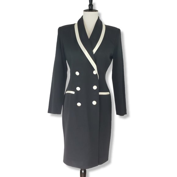 Danny & Nicole Dresses & Skirts - Danny & Nicole Black White Trim Double Breasted Blazer Dress Jacket Size Small*